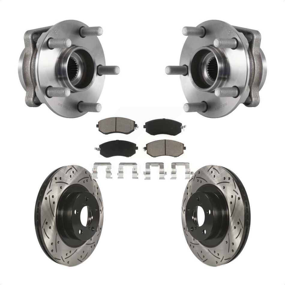 Front Hub Bearing Assembly With Coated Drilled Slotted Disc Brake Rotors And Ceramic Pads Kit For Subaru Forester Crosstrek XV 292mm Diameter Rotor KBB-120238