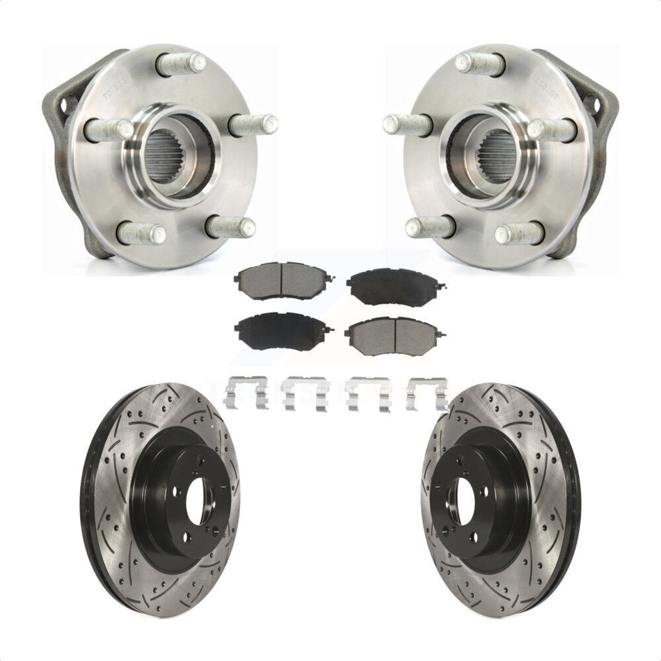Front Hub Bearing Assembly With Coated Drilled Slotted Disc Brake Rotors And Ceramic Pads Kit For 2009 Subaru Legacy 3.0 R with 3.0L 292mm Diameter Rotor KBB-120241