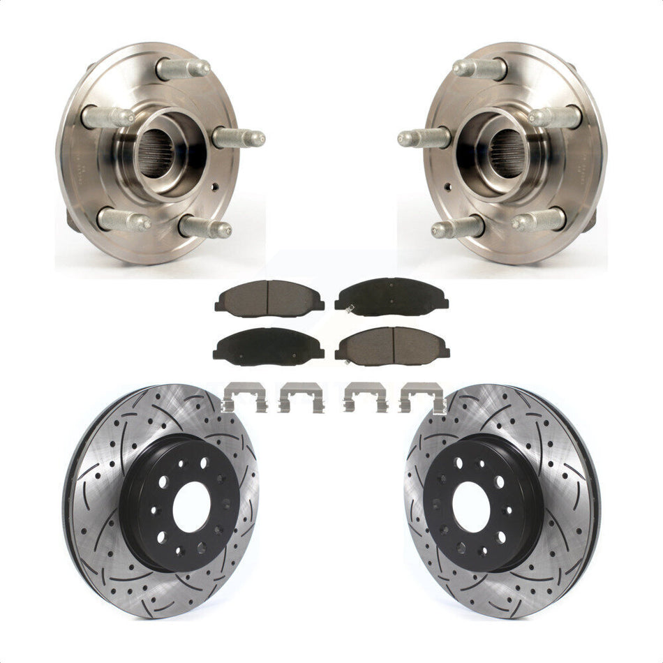 Front Hub Bearing Assembly With Coated Drilled Slotted Disc Brake Rotors And Ceramic Pads Kit For Cadillac CTS Without Heavy Duty Brakes KBB-120245