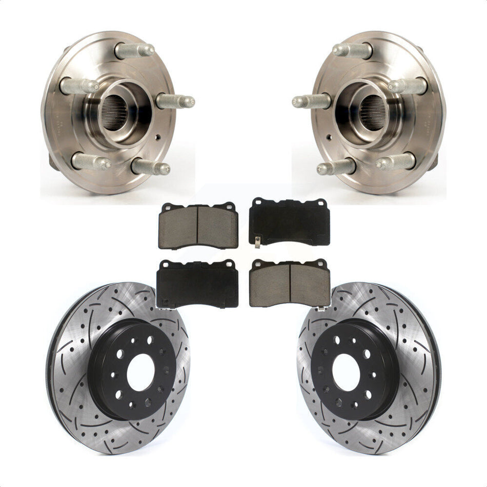 Front Hub Bearing Assembly With Coated Drilled Slotted Disc Brake Rotors And Ceramic Pads Kit For Chevrolet Camaro Cadillac CTS KBB-120248