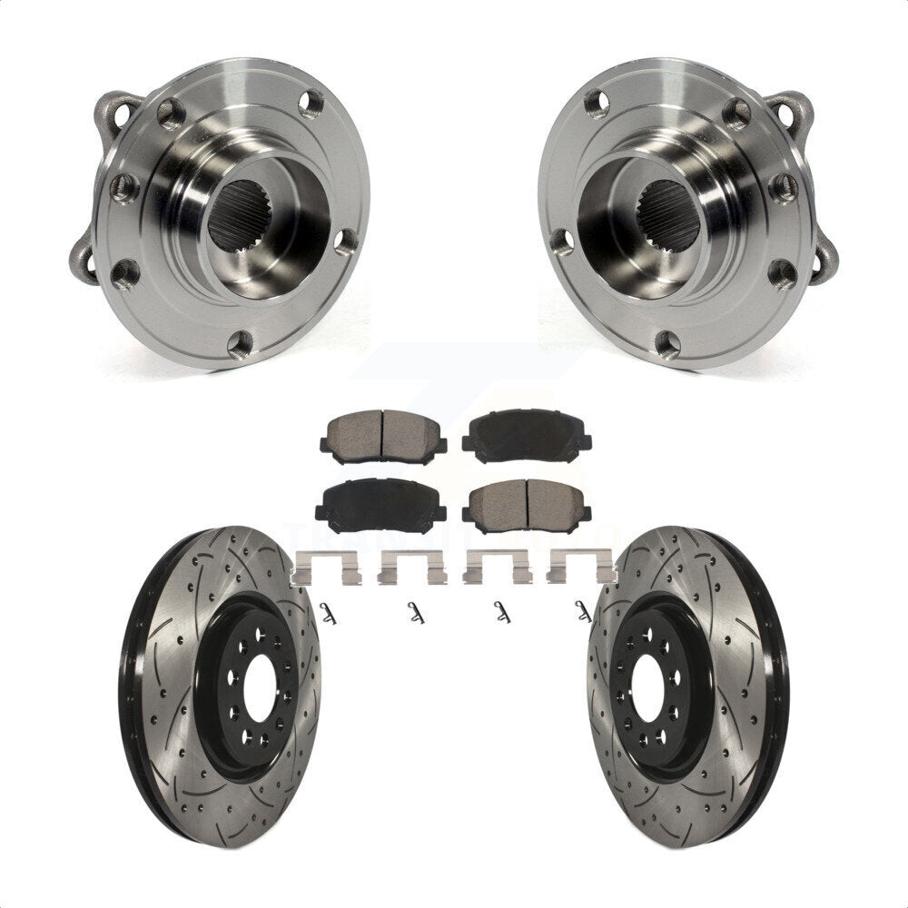 Front Hub Bearing Assembly Coated Drilled Slotted Brake Rotor & Pads Kit For Chrysler 200 KBB-120254