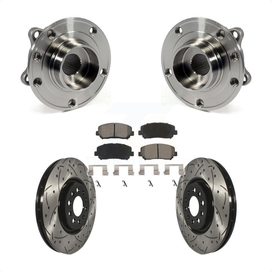 Front Hub Bearing Assembly Coated Drilled Slotted Brake Rotor & Pads Kit For Chrysler 200 KBB-120254