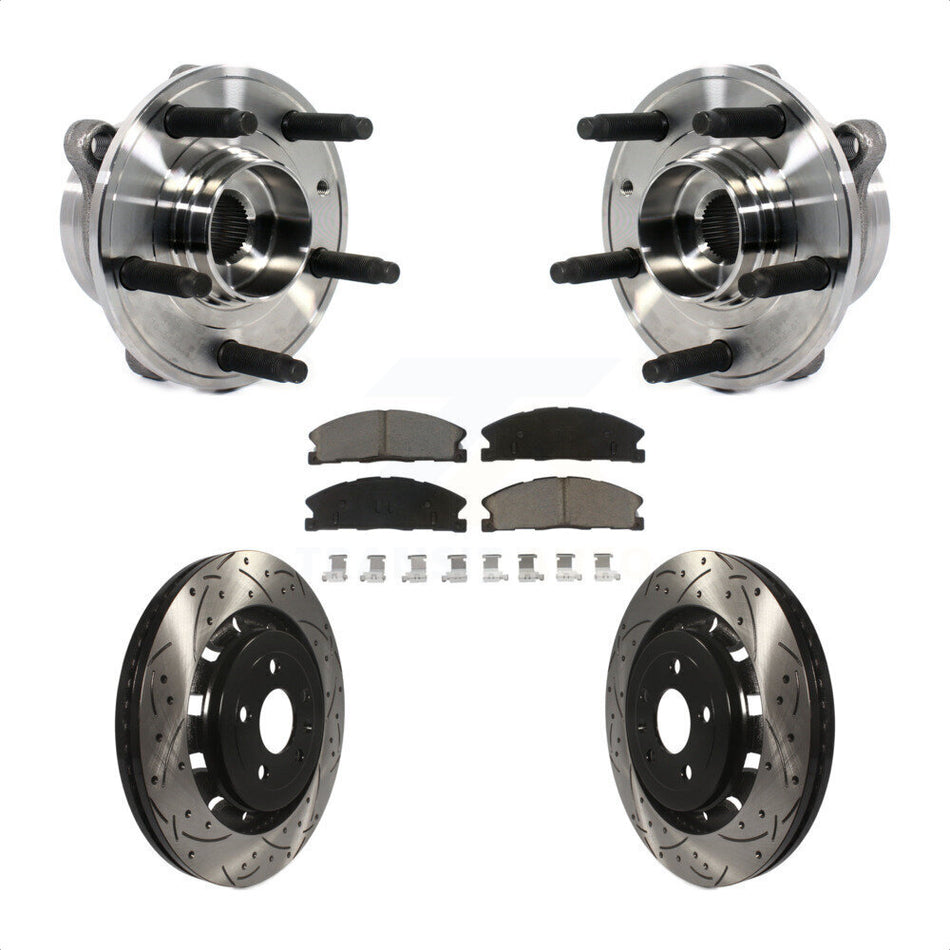 Front Hub Bearing Assembly With Coated Drilled Slotted Disc Brake Rotors And Ceramic Pads Kit For Ford Taurus Police Interceptor Sedan Special Service KBB-120258