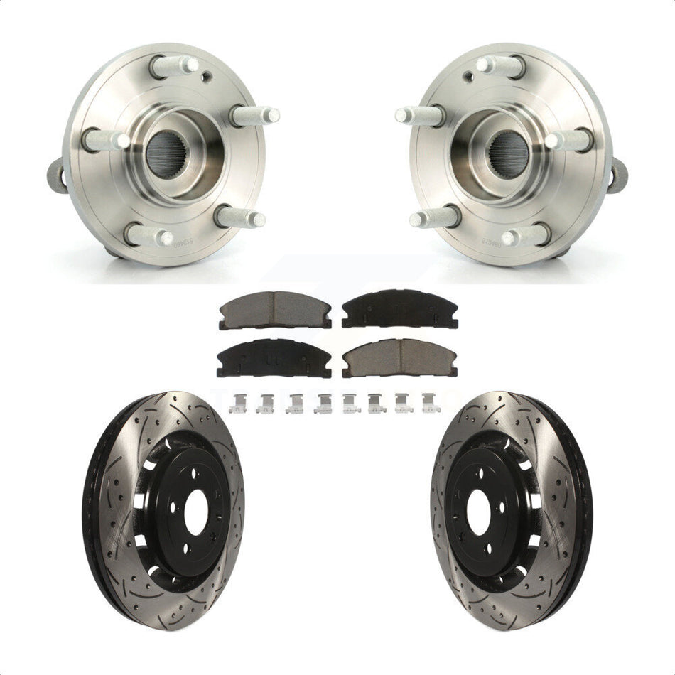 Front Hub Bearing Assembly With Coated Drilled Slotted Disc Brake Rotors And Ceramic Pads Kit For Ford Explorer Police Interceptor Utility KBB-120259