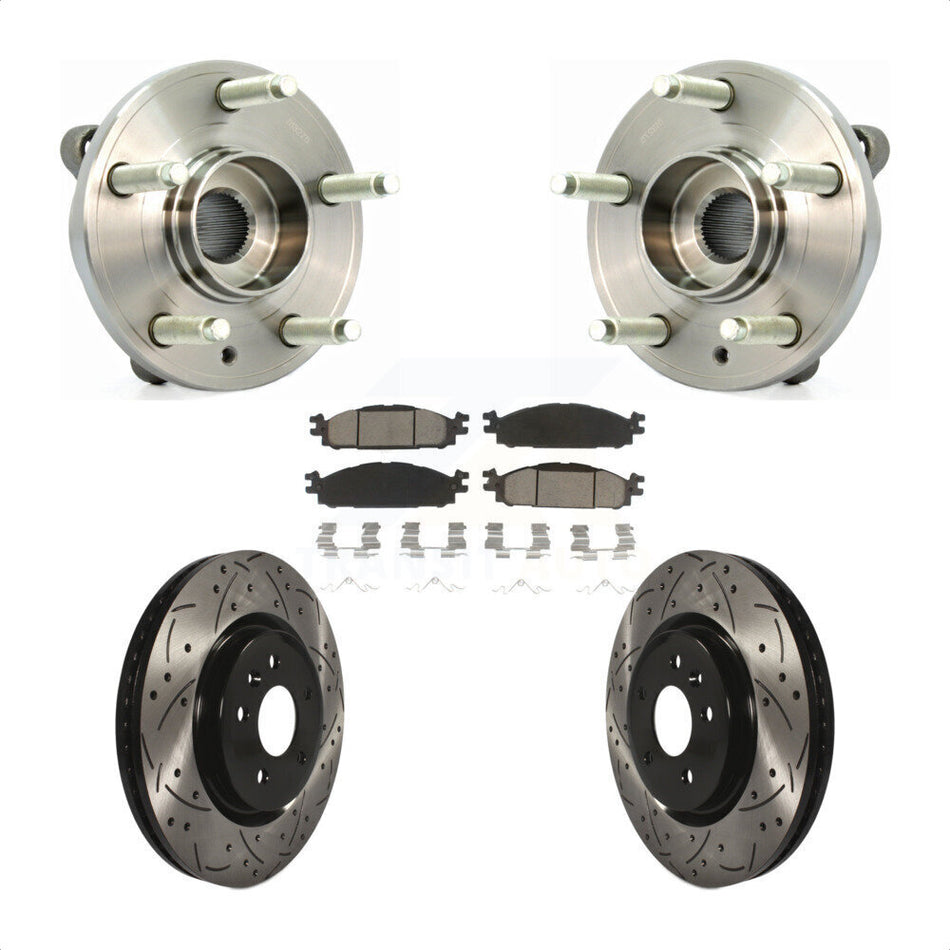 Front Hub Bearing Assembly With Coated Drilled Slotted Disc Brake Rotors And Ceramic Pads Kit For Ford Taurus Flex Lincoln MKT MKS KBB-120262