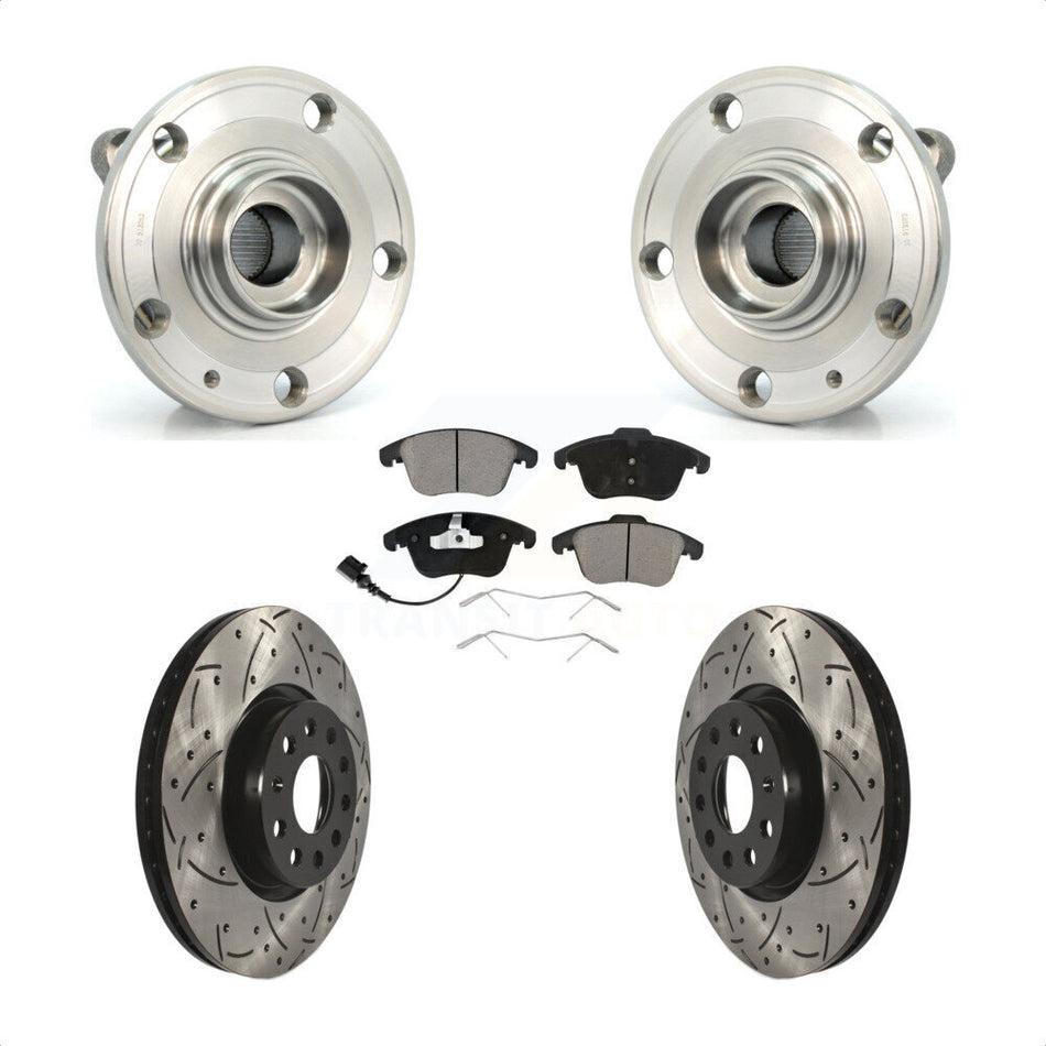 Front Hub Bearing Assembly With Coated Drilled Slotted Disc Brake Rotors And Ceramic Pads Kit For Volkswagen Passat Tiguan Audi Q3 Quattro Limited KBB-120268