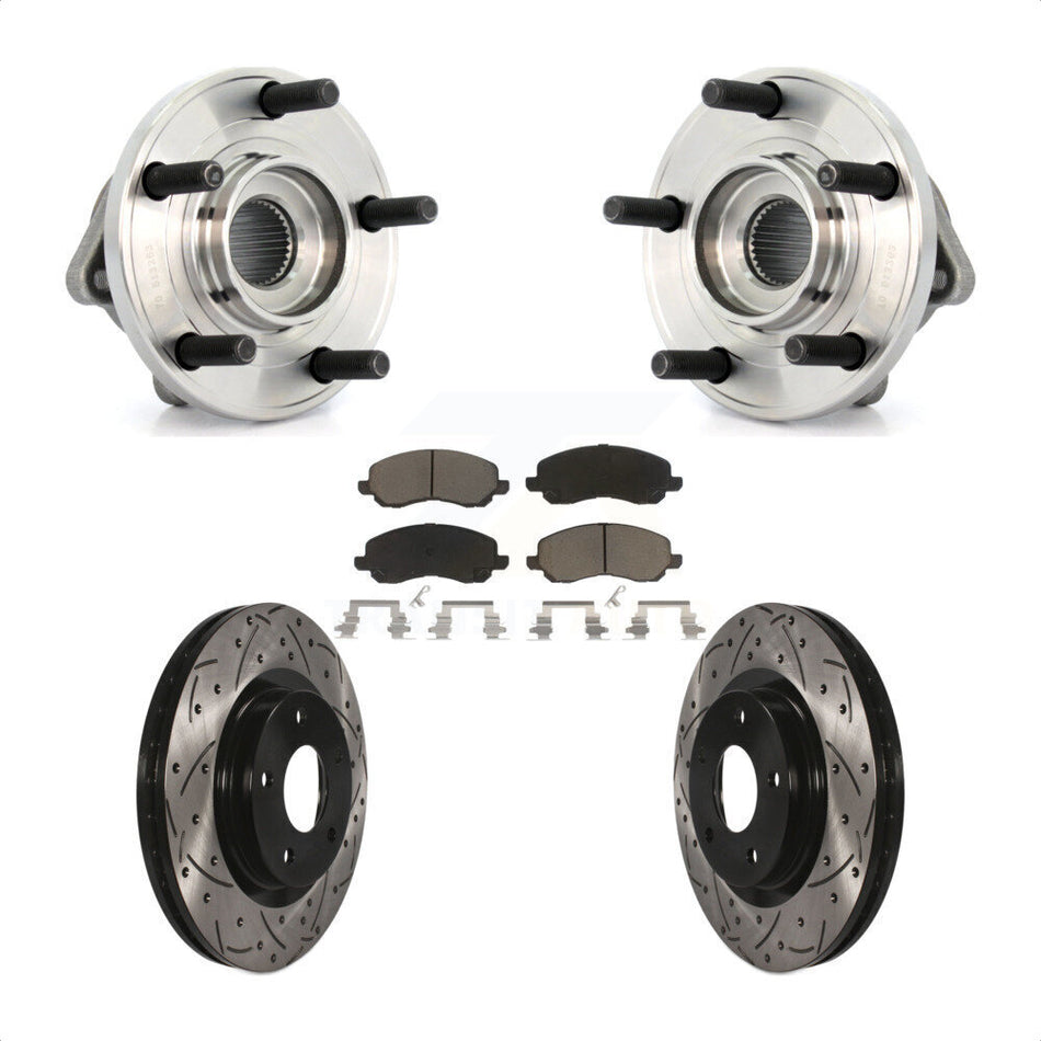 Front Hub Bearing Assembly With Coated Drilled Slotted Disc Brake Rotors And Ceramic Pads Kit For Chrysler Dodge Avenger 200 Sebring Caliber KBB-120275