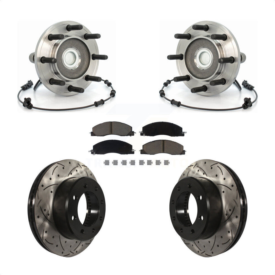 Front Hub Bearing Assembly With Coated Drilled Slotted Disc Brake Rotors And Ceramic Pads Kit For Dodge Ram 2500 3500 RWD KBB-120276