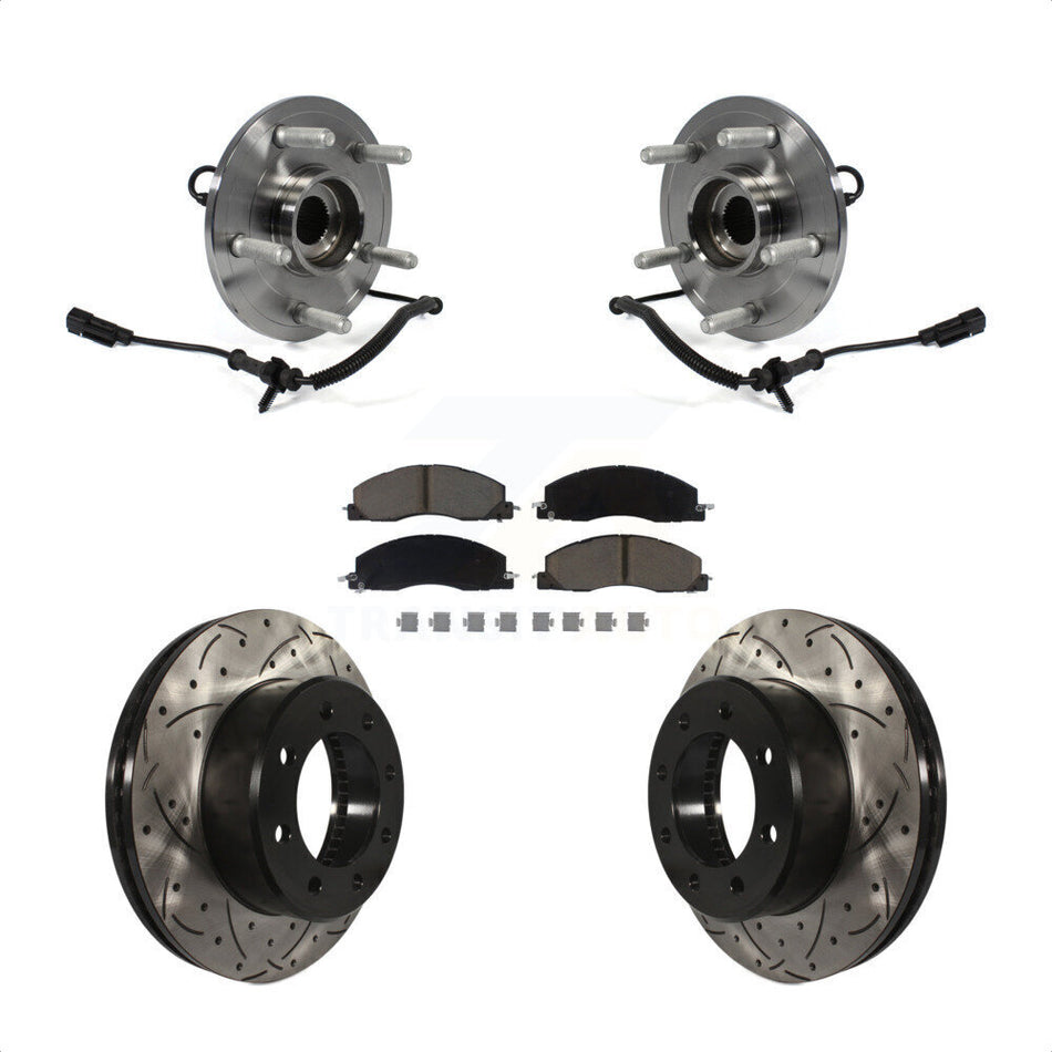Front Hub Bearing Assembly With Coated Drilled Slotted Disc Brake Rotors And Ceramic Pads Kit For 2012 Ram 1500 8 Lug Wheels KBB-120280