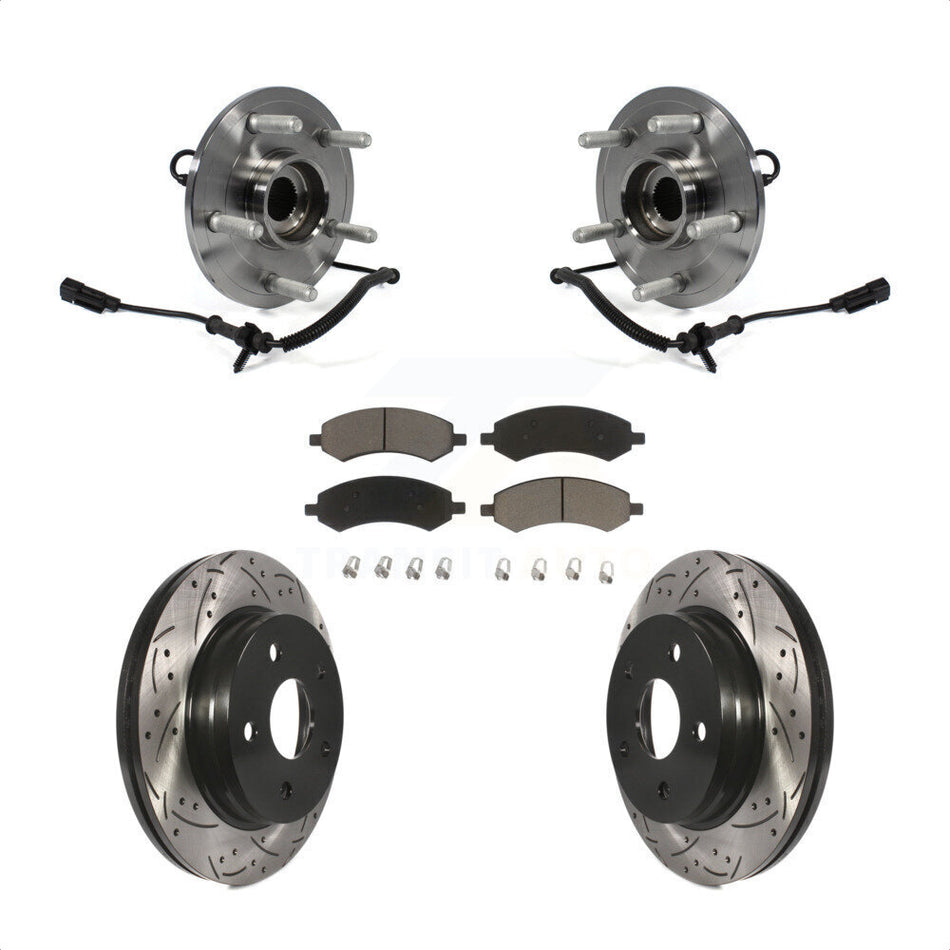 Front Hub Bearing Assembly With Coated Drilled Slotted Disc Brake Rotors And Ceramic Pads Kit For Ram 1500 Classic KBB-120281