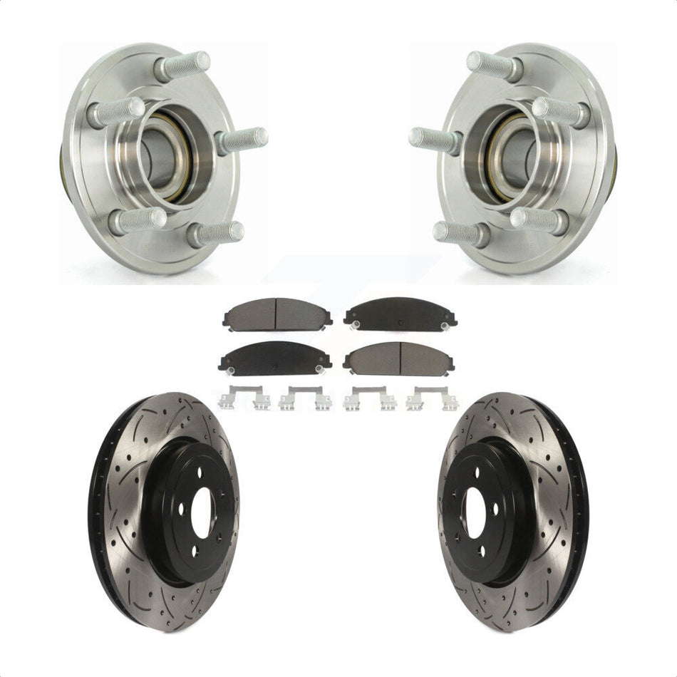 Front Hub Bearing Assembly With Coated Drilled Slotted Disc Brake Rotors And Ceramic Pads Kit For Dodge Chrysler 300 Charger Magnum Challenger KBB-120282