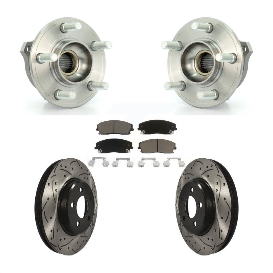 Front Hub Bearing Assembly With Coated Drilled Slotted Disc Brake Rotors And Ceramic Pads Kit For Dodge Charger Chrysler 300 Magnum KBB-120285