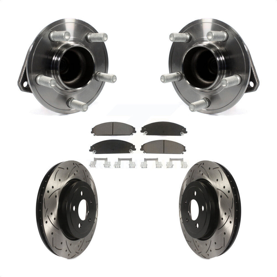 Front Hub Bearing Assembly With Coated Drilled Slotted Disc Brake Rotors And Ceramic Pads Kit For Dodge Charger Challenger Chrysler 300 KBB-120286