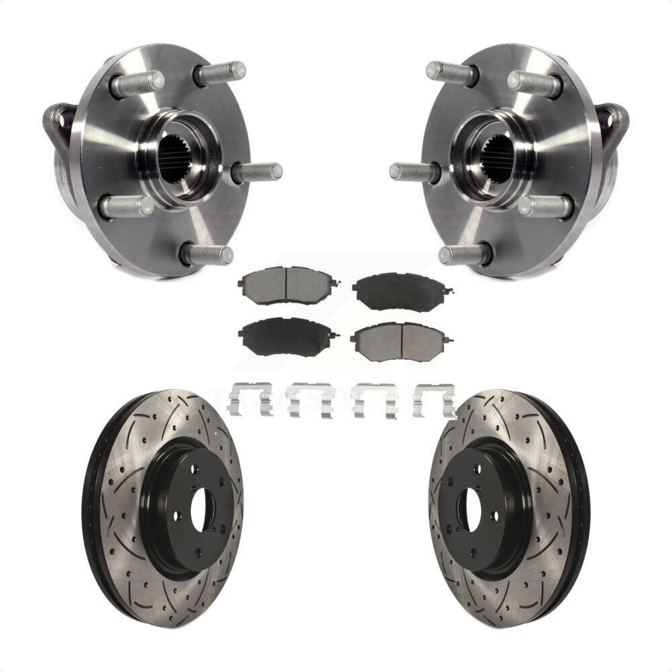 Front Hub Bearing Assembly With Coated Drilled Slotted Disc Brake Rotors And Ceramic Pads Kit For Subaru Outback Legacy WRX B9 Tribeca KBB-120299