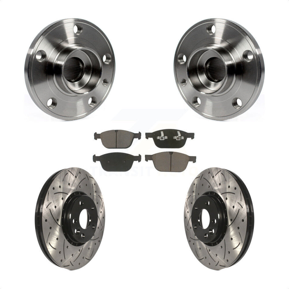Front Hub Bearing Assembly With Coated Drilled Slotted Disc Brake Rotors And Ceramic Pads Kit For 2010-2015 Volvo XC60 KBB-120301