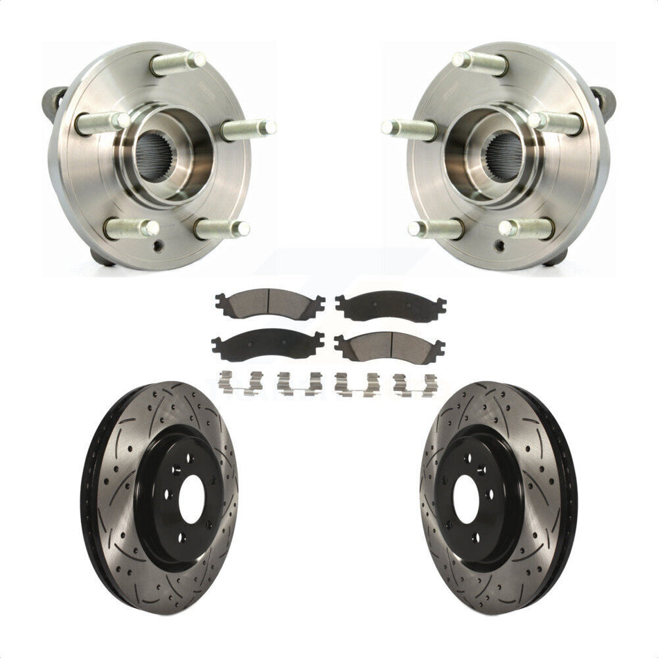 Front Hub Bearing Assembly With Coated Drilled Slotted Disc Brake Rotors And Ceramic Pads Kit For 2010-2012 Ford Taurus SHO KBB-120302