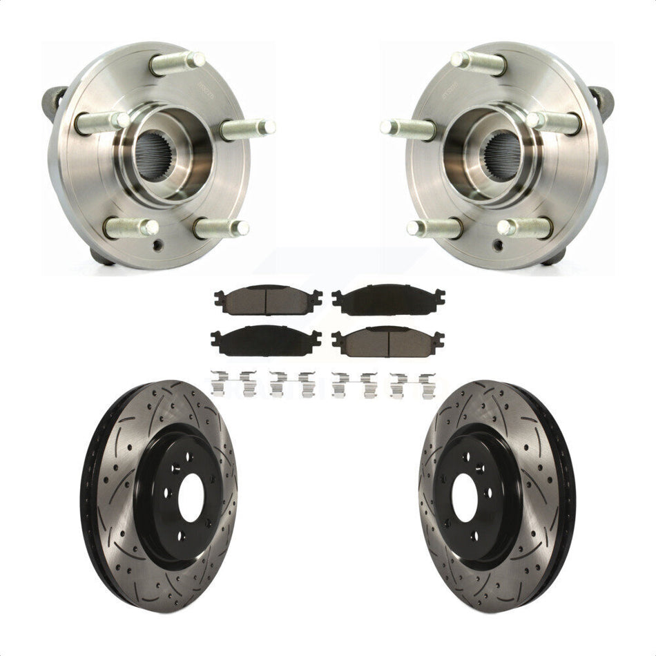 Front Hub Bearing Assembly With Coated Drilled Slotted Disc Brake Rotors And Ceramic Pads Kit For 2009-2010 Lincoln MKS KBB-120303