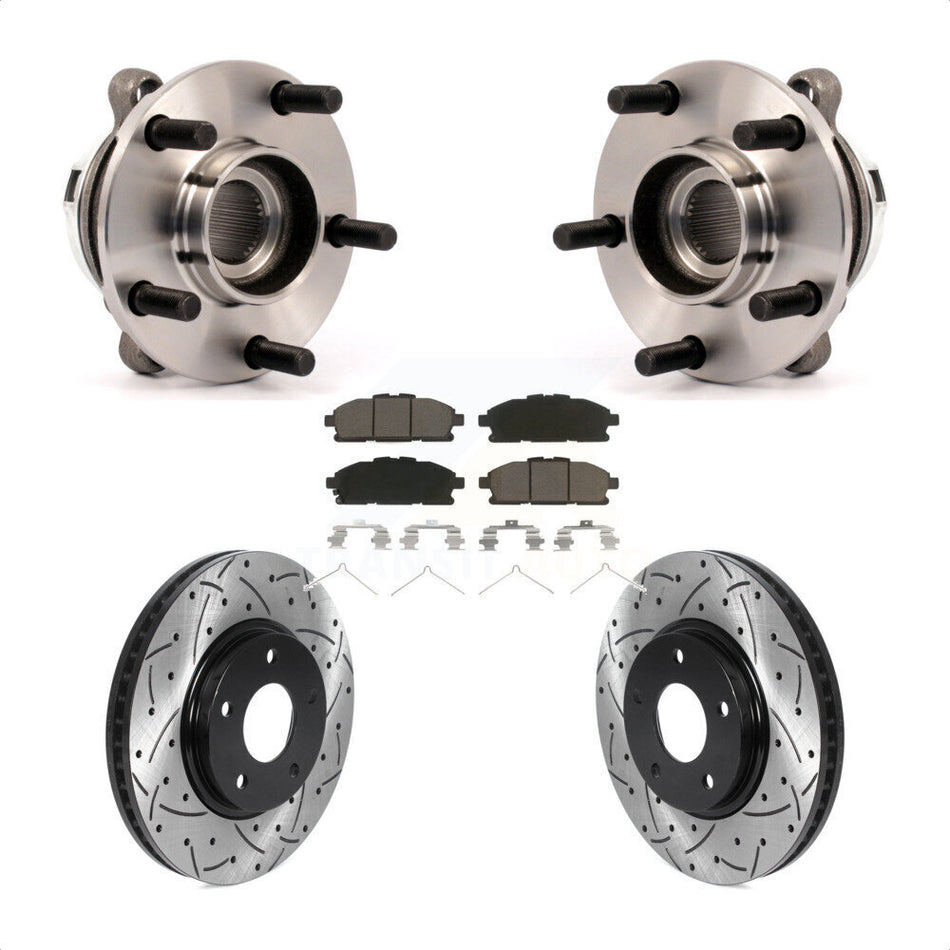 Front Hub Bearing Assembly With Coated Drilled Slotted Disc Brake Rotors And Ceramic Pads Kit For 2011-2017 Nissan Quest KBB-120305