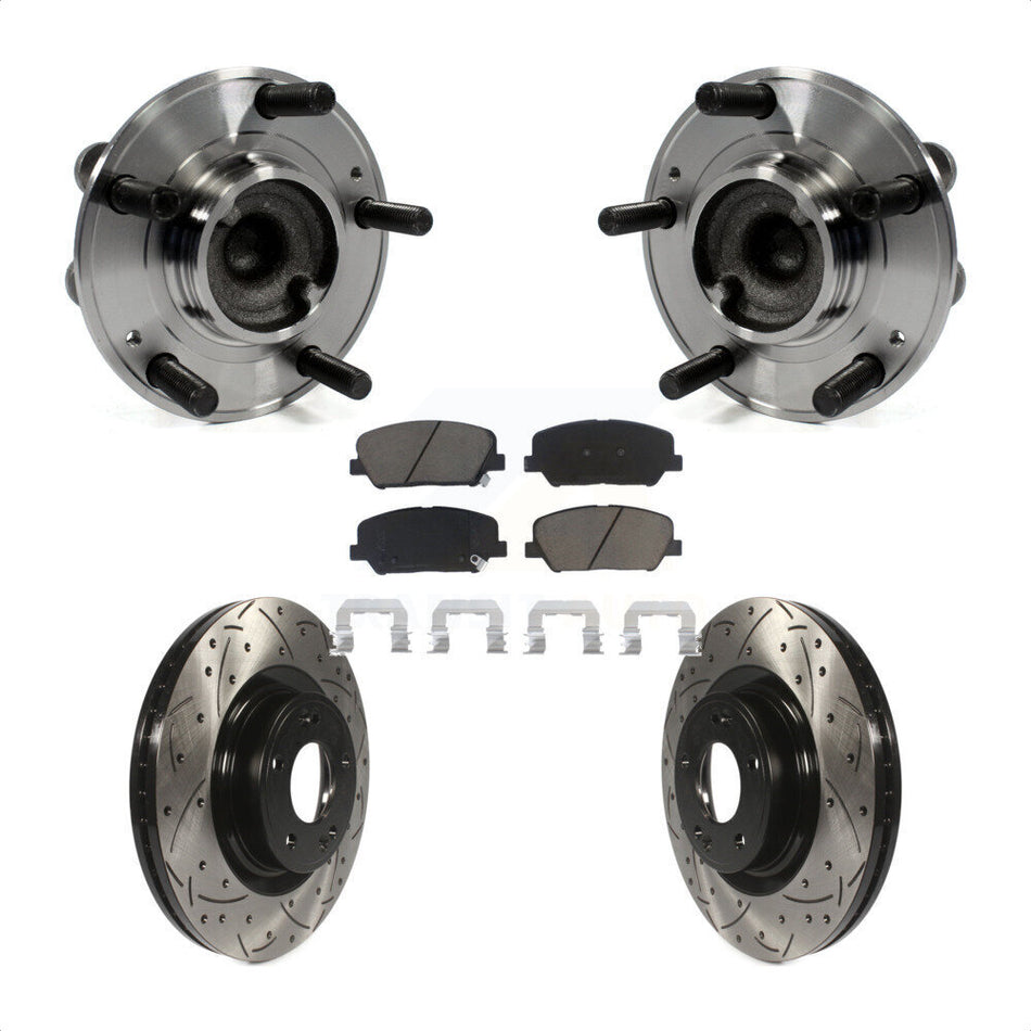 Front Hub Bearing Assembly With Coated Drilled Slotted Disc Brake Rotors And Ceramic Pads Kit For Hyundai Genesis Coupe KBB-120308