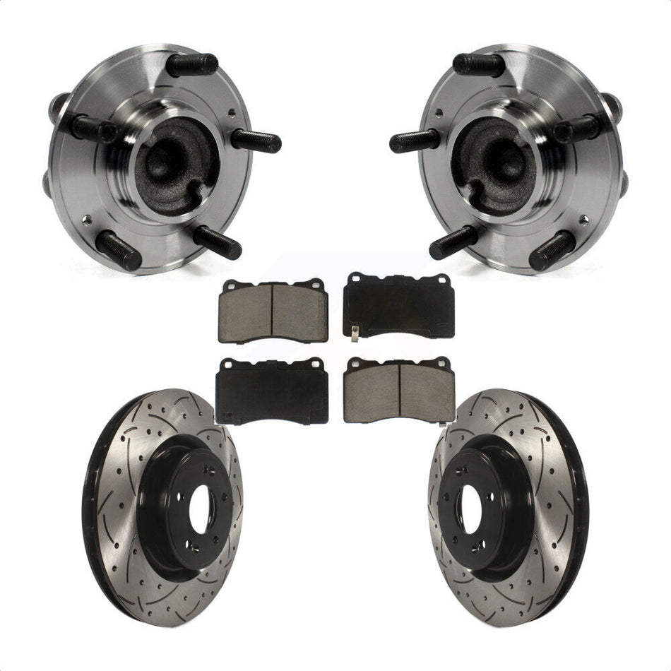 Front Hub Bearing Assembly With Coated Drilled Slotted Disc Brake Rotors And Ceramic Pads Kit For Hyundai Genesis Coupe KBB-120309