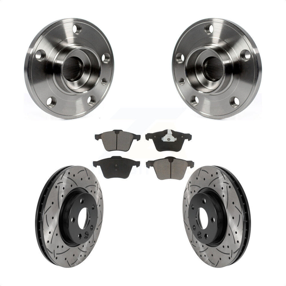 Front Hub Bearing Assembly With Coated Drilled Slotted Disc Brake Rotors And Ceramic Pads Kit For 2008 Volvo V70 300mm Diameter Rotor KBB-120311