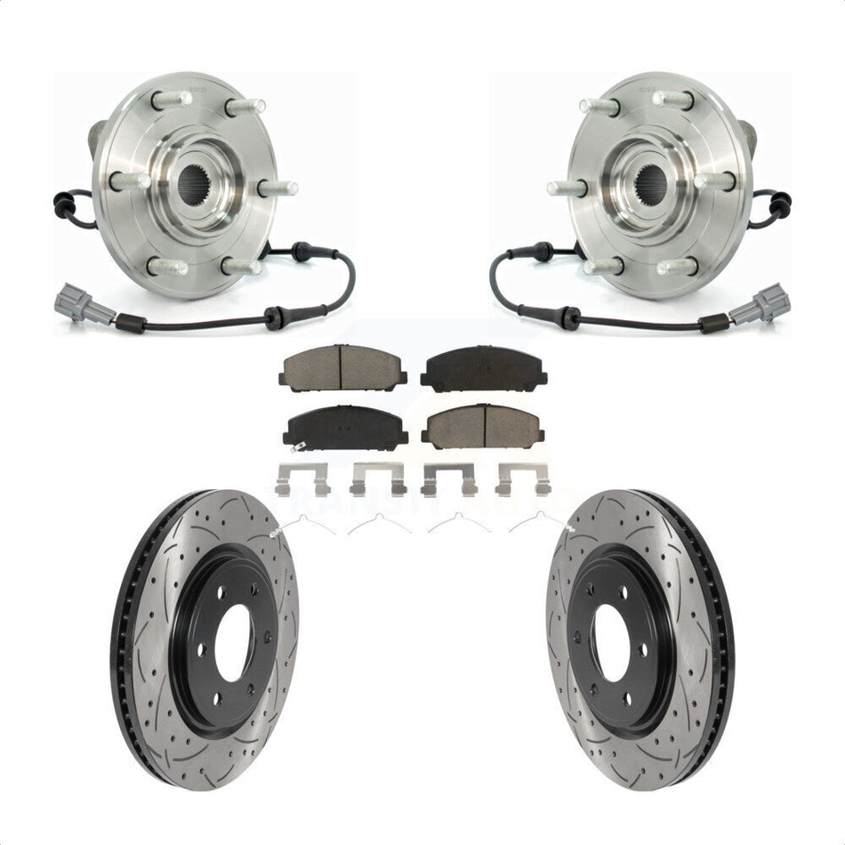 Front Hub Bearing Assembly With Coated Drilled Slotted Disc Brake Rotors And Ceramic Pads Kit For Nissan Titan Armada INFINITI QX56 TITAN KBB-120313