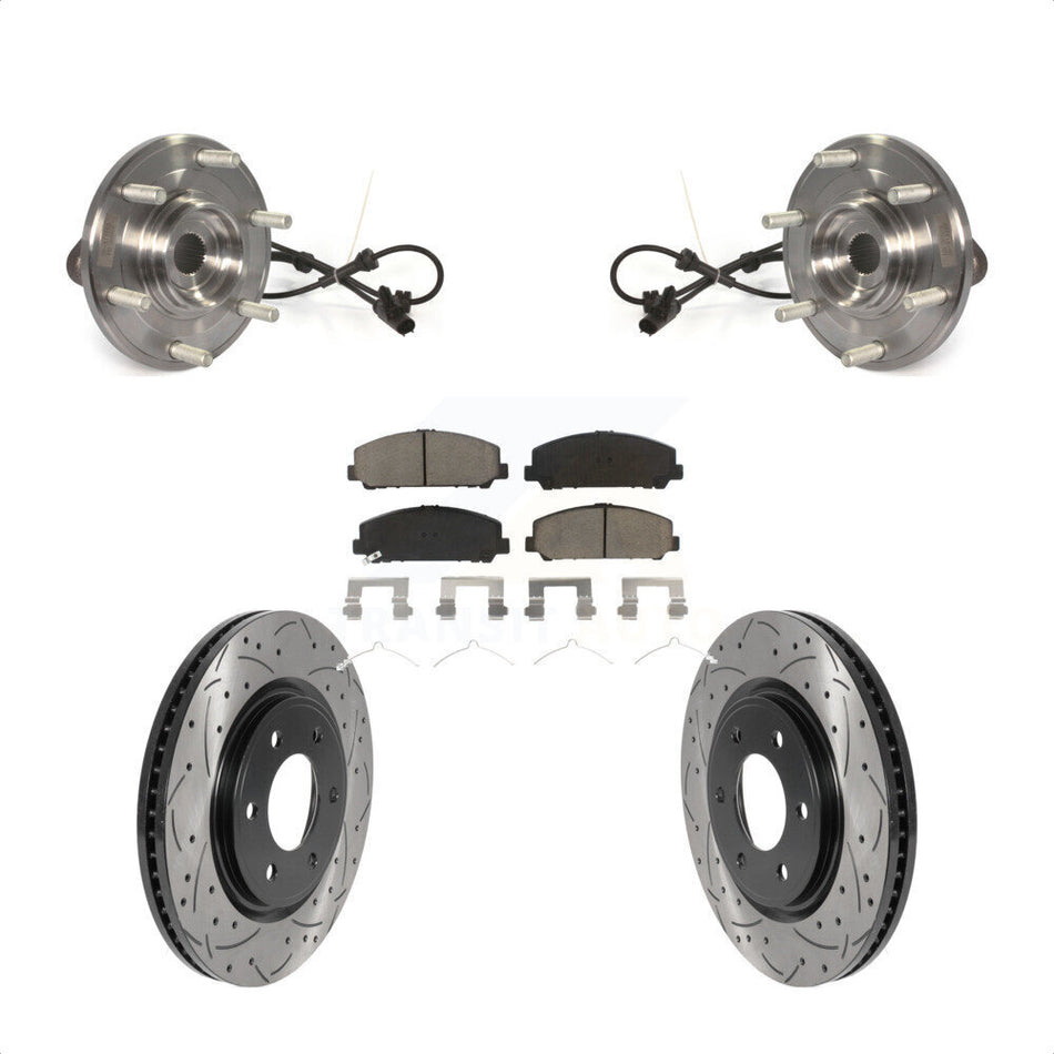 Front Hub Bearing Assembly With Coated Drilled Slotted Disc Brake Rotors And Ceramic Pads Kit For Nissan Titan Armada TITAN 4WD KBB-120314