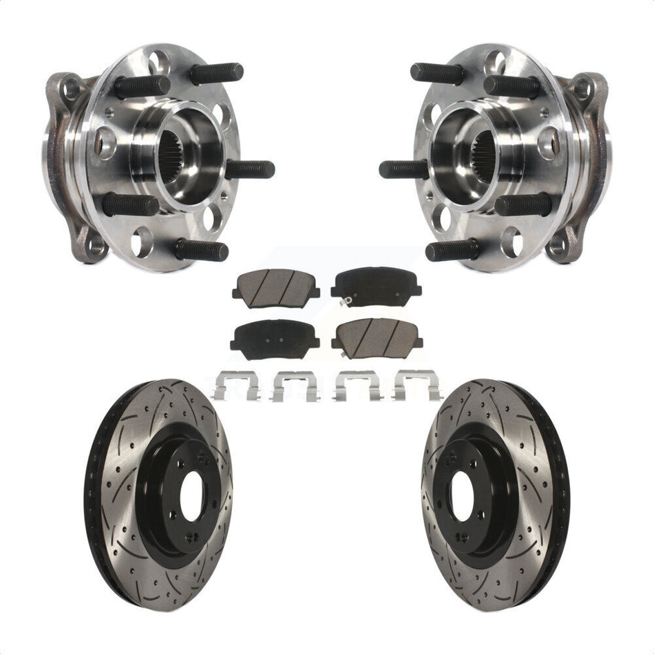 Front Hub Bearing Assembly With Coated Drilled Slotted Disc Brake Rotors And Ceramic Pads Kit For 2015-2016 Hyundai Santa Fe Sport 2.4L 2.0L KBB-120320