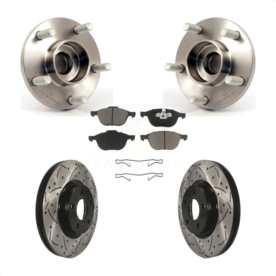 Front Hub Bearing Assembly With Coated Drilled Slotted Disc Brake Rotors And Ceramic Pads Kit For Volvo S40 C70 C30 V50 KBB-120322