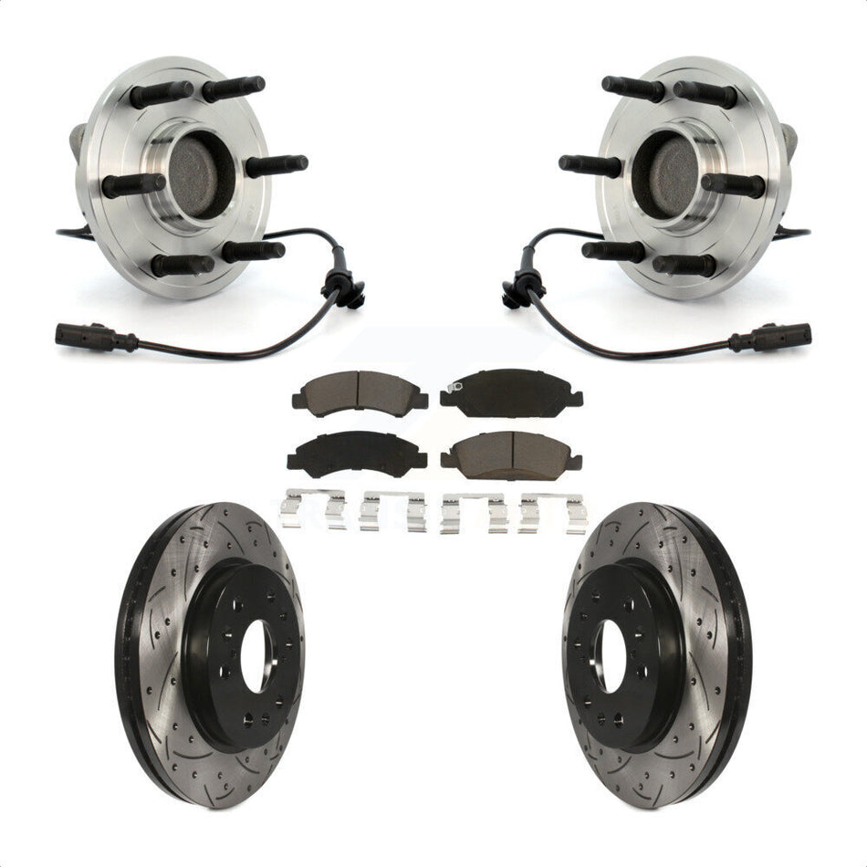 Front Hub Bearing Assembly Coated Drilled Slotted Disc Brake Rotor And Pad Kit For Chevrolet Silverado 1500 GMC Sierra Tahoe Suburban Yukon XL Avalanche Cadillac Escalade ESV KBB-120331