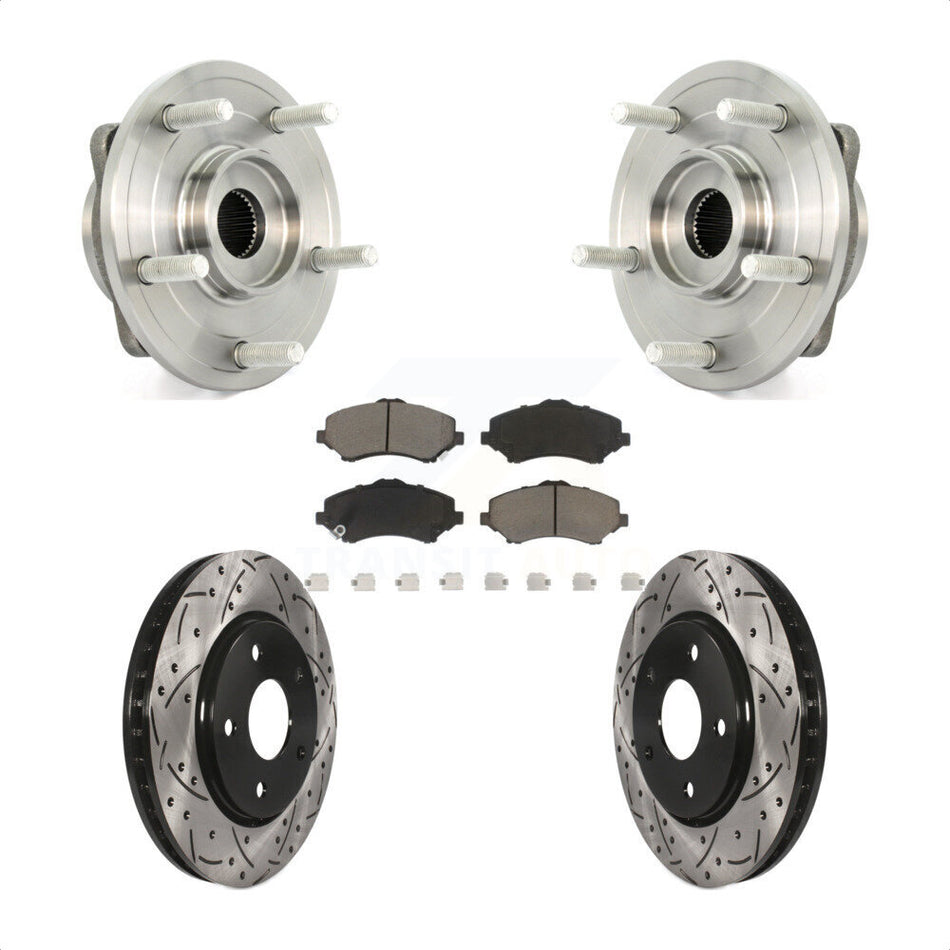 Front Hub Bearing Assembly With Coated Drilled Slotted Disc Brake Rotors And Ceramic Pads Kit For Dodge Journey KBB-120337