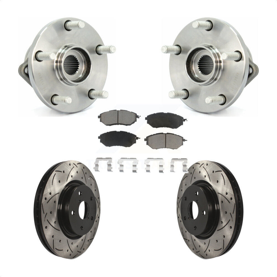 Front Hub Bearing Assembly With Coated Drilled Slotted Disc Brake Rotors And Ceramic Pads Kit For 2008-2014 Subaru Tribeca KBB-120344