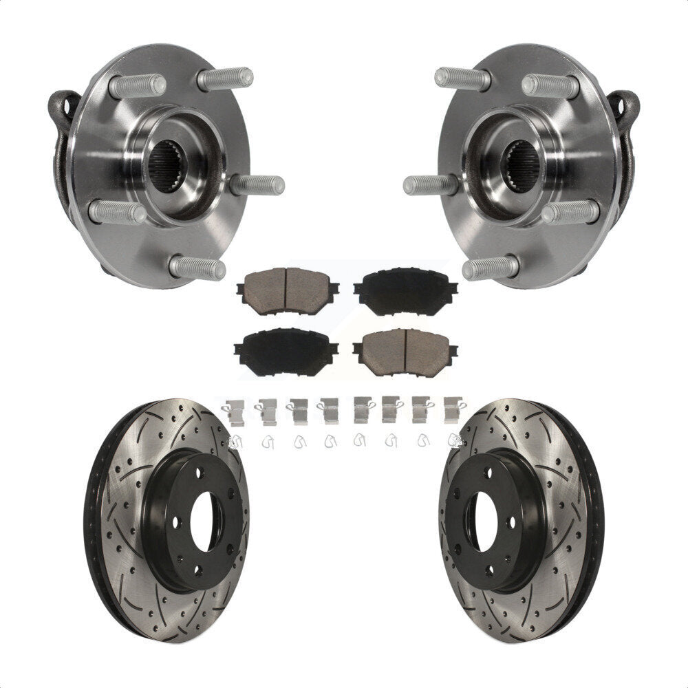 Front Hub Bearing Assembly Coated Drilled Slotted Brake Rotor & Pad Kit For Mazda 3 Sport KBB-120350