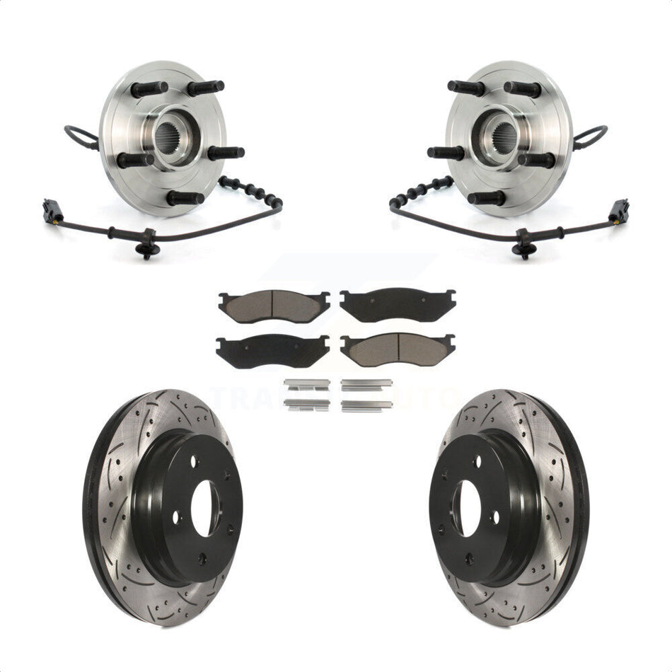 Front Hub Bearing Assembly With Coated Drilled Slotted Disc Brake Rotors And Ceramic Pads Kit For Dodge Ram 1500 KBB-120360