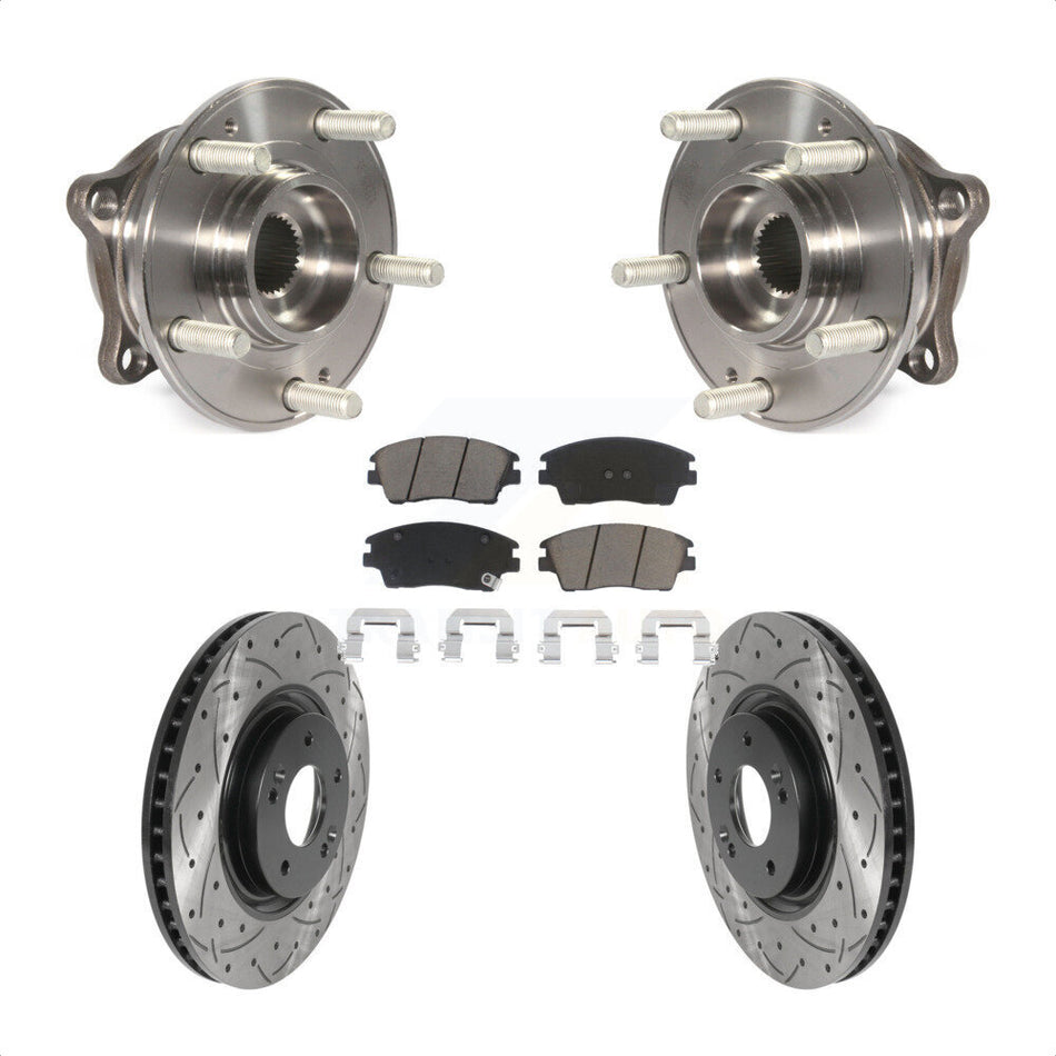 Front Hub Bearing Assembly With Coated Drilled Slotted Disc Brake Rotors And Ceramic Pads Kit For 2017-2021 Kia Sportage Turbocharged KBB-120365