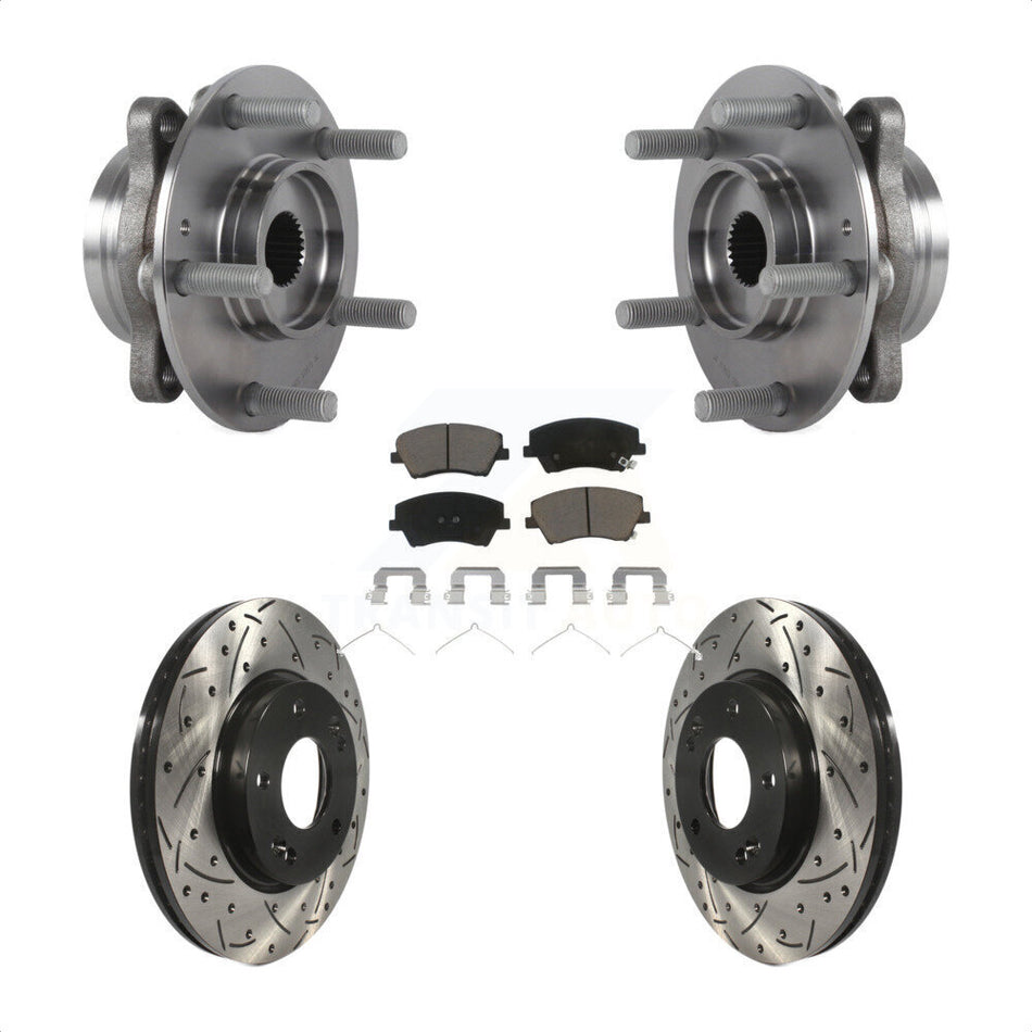 Front Hub Bearing Assembly With Coated Drilled Slotted Disc Brake Rotors And Ceramic Pads Kit For Hyundai Elantra KBB-120367
