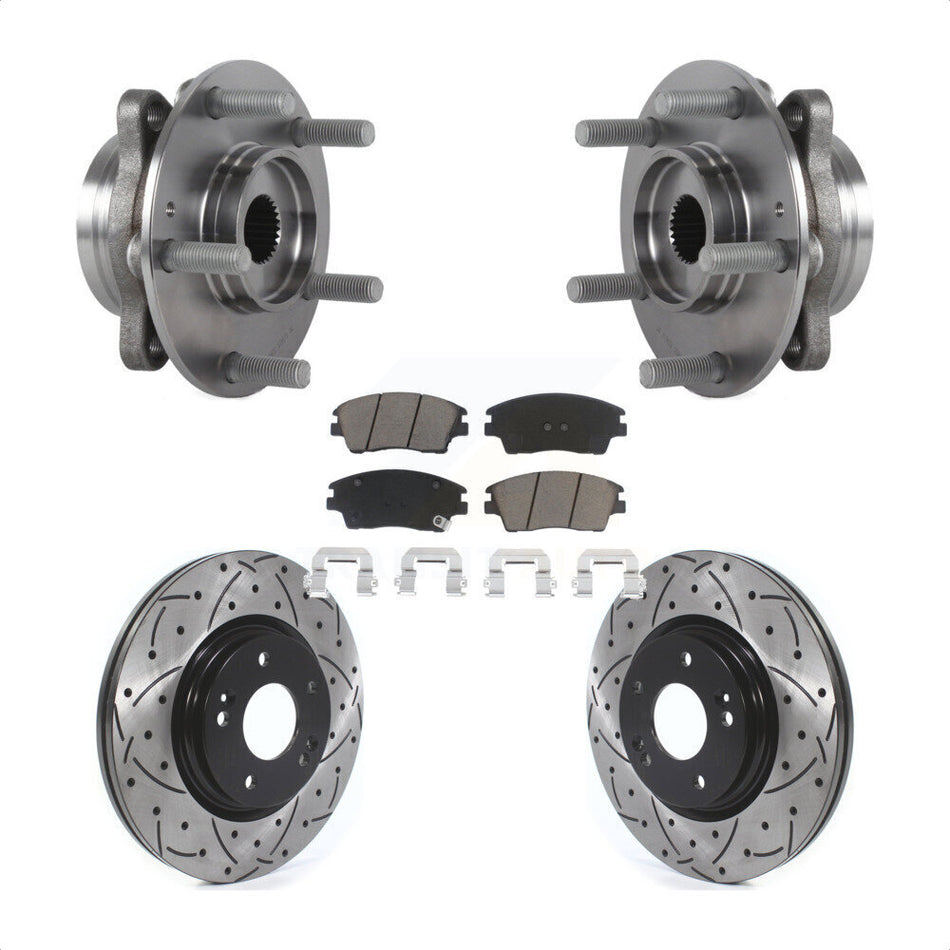 Front Hub Bearing Assembly With Coated Drilled Slotted Disc Brake Rotors And Ceramic Pads Kit For 2017-2020 Hyundai Elantra 1.6L KBB-120368