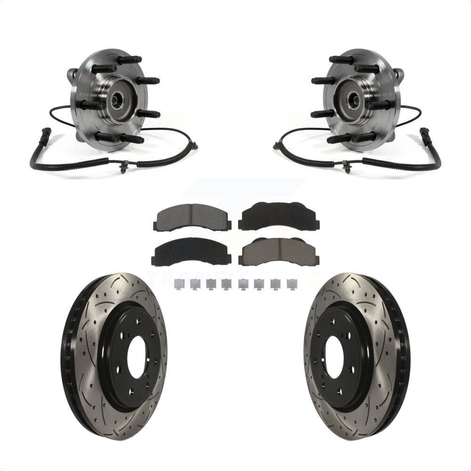 Front Hub Bearing Assembly With Coated Drilled Slotted Disc Brake Rotors And Ceramic Pads Kit For Ford F-150 KBB-120373