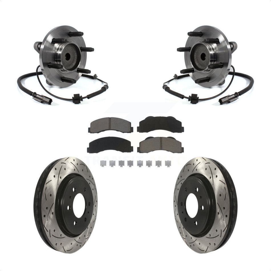 Front Hub Bearing Assembly With Coated Drilled Slotted Disc Brake Rotors And Ceramic Pads Kit For 2011-2014 Ford F-150 Expedition Lincoln Navigator RWD KBB-120377