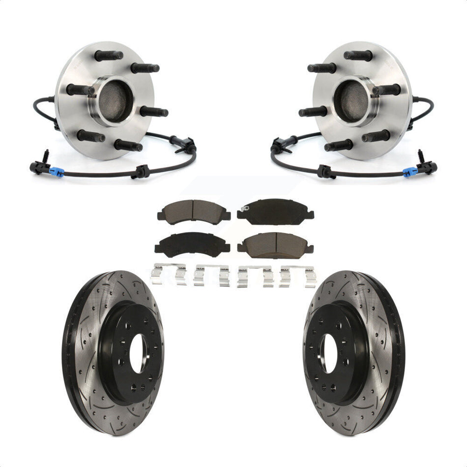 Front Hub Bearing Assembly With Coated Drilled Slotted Disc Brake Rotors And Ceramic Pads Kit For Chevrolet Silverado 1500 GMC Sierra Classic Express Savana KBB-120384