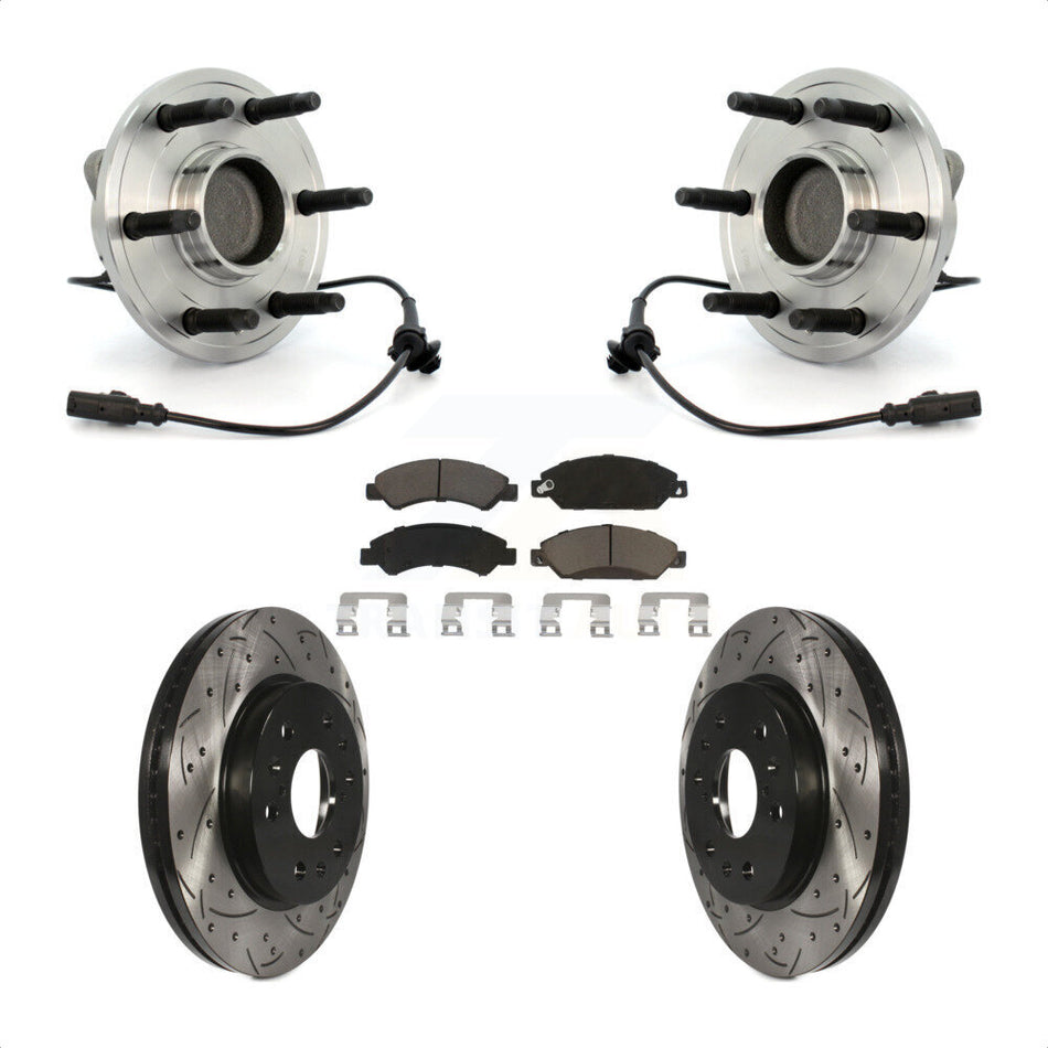 Front Hub Bearing Assembly With Coated Drilled Slotted Disc Brake Rotors And Pads Kit For 2007-2007 Chevrolet Tahoe GMC Suburban 1500 Yukon Avalanche XL Cadillac Escalade RWD KBB-120385