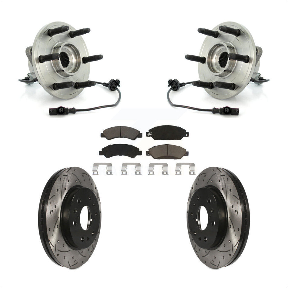 Front Hub Bearing Assembly Coated Drilled Slotted Disc Brake Rotors And Pads Kit For 2007-2007 Chevrolet Tahoe GMC Suburban 1500 Yukon Cadillac Avalanche XL Escalade ESV EXT KBB-120386