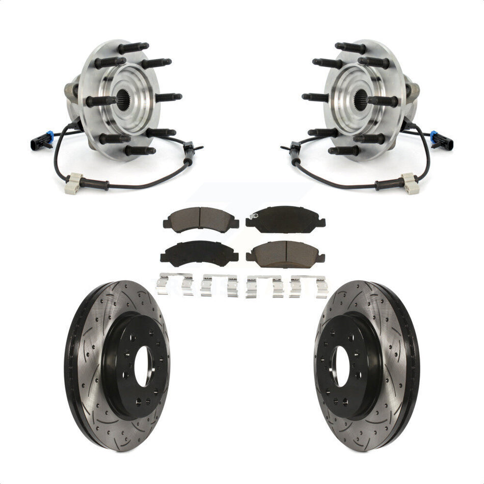 Front Hub Bearing Assembly With Coated Drilled Slotted Disc Brake Rotors And Ceramic Pads Kit For Chevrolet Silverado 1500 GMC Sierra Classic 8 Lug Wheels KBB-120388