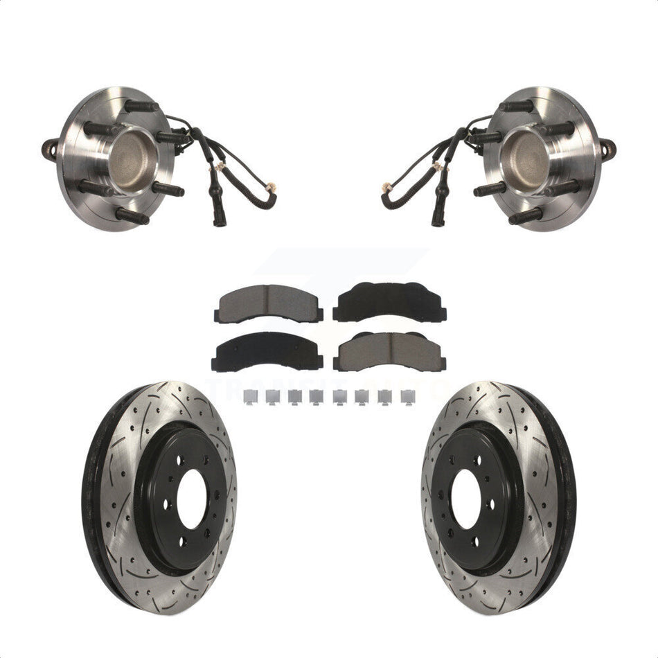 Front Hub Bearing Assembly With Coated Drilled Slotted Disc Brake Rotors And Ceramic Pads Kit For 2010-2010 Ford Expedition Lincoln Navigator RWD KBB-120391