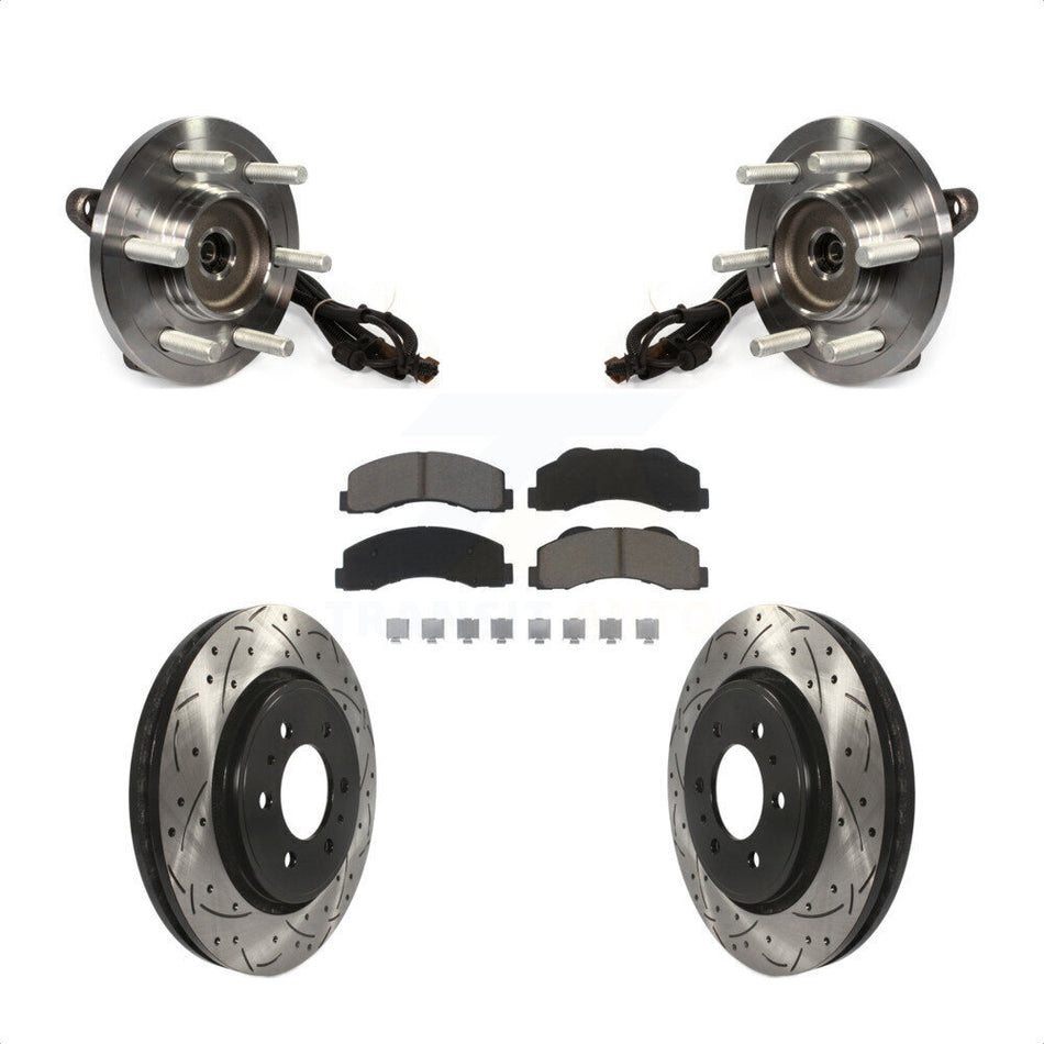Front Hub Bearing Assembly With Coated Drilled Slotted Disc Brake Rotors And Ceramic Pads Kit For 2015-2017 Ford F-150 4WD KBB-120394