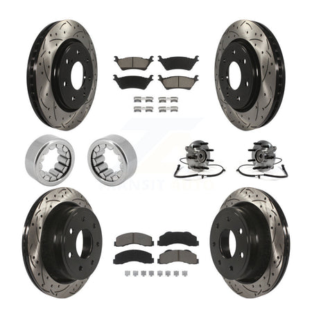 Front Rear Hub Bearing Coated Brake Rotor And Pad Shoe Kit (10Pc) For 2014 Ford F-150 4WD KBB-120425