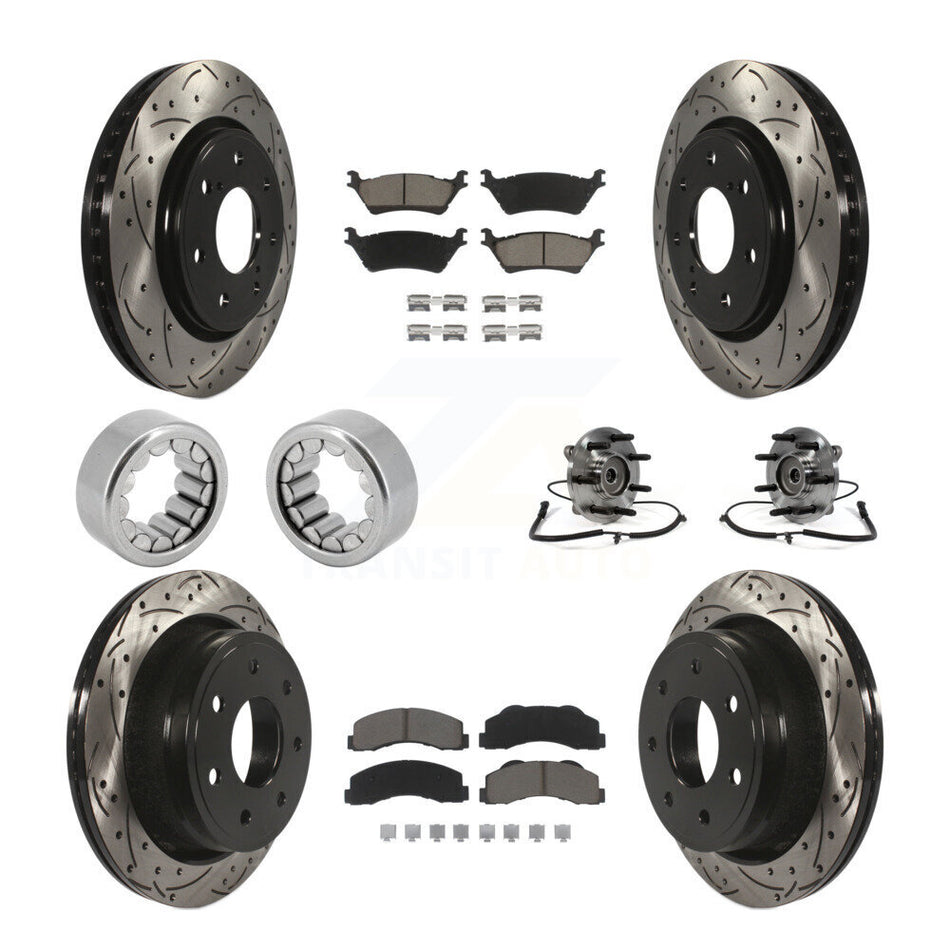 Front Rear Hub Bearing Coated Brake Rotor And Pad Shoe Kit (10Pc) For 2014 Ford F-150 4WD KBB-120425