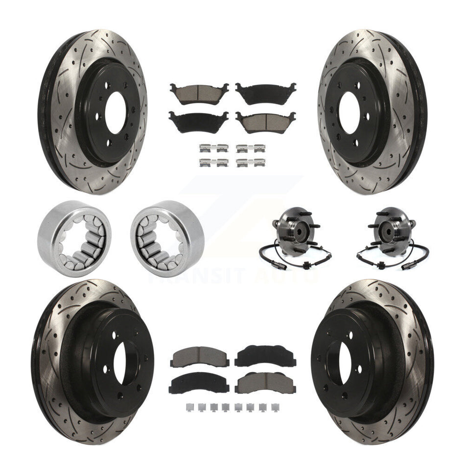 Front Rear Hub Bearing Coated Brake Rotor And Pad Shoe Kit (10Pc) For 2014 Ford F-150 RWD KBB-120426
