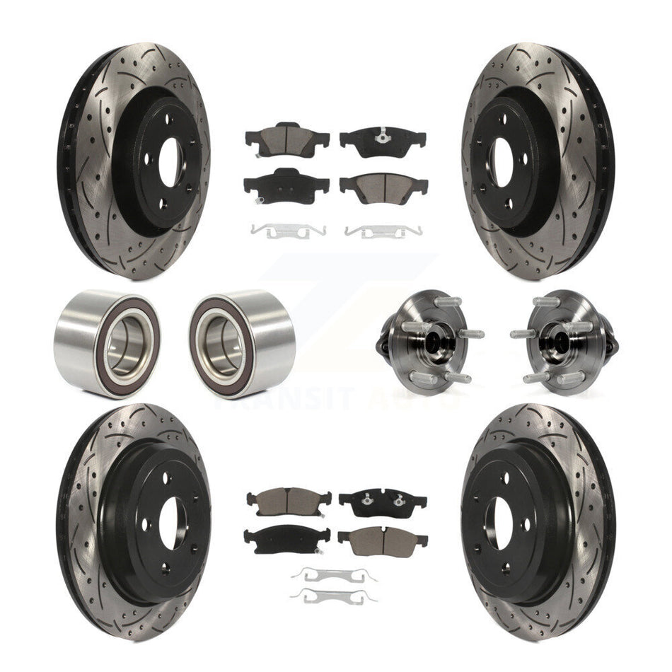 Front Rear Wheel Hub Bearings Assembly Coated Disc Brake Rotors And Ceramic Pads Shoes Kit (10Pc) For Dodge Durango Jeep Grand Cherokee KBB-120468