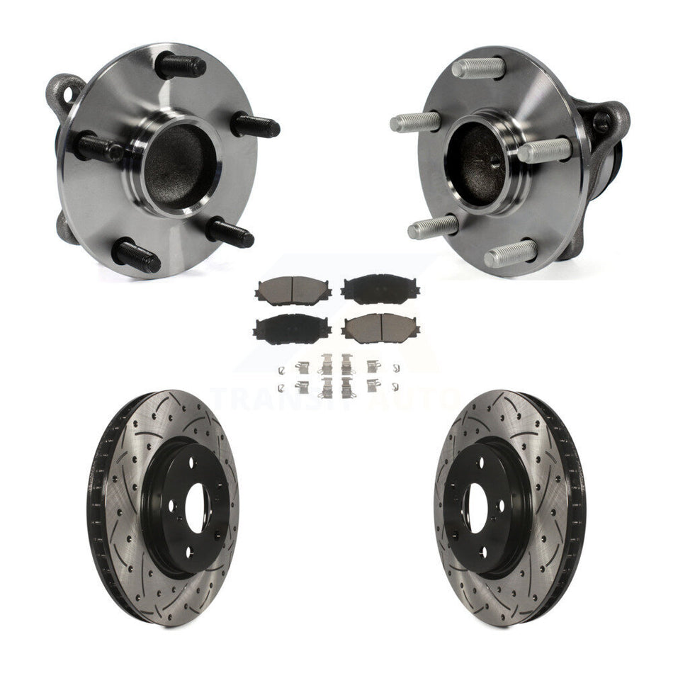 Front Hub Bearing Assembly With Coated Drilled Slotted Disc Brake Rotors And Ceramic Pads Kit For Lexus IS250 RWD KBB-120473
